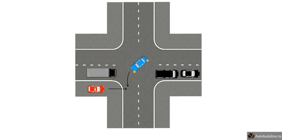 ДТП при повороте налево с обочечником на перекрёстке