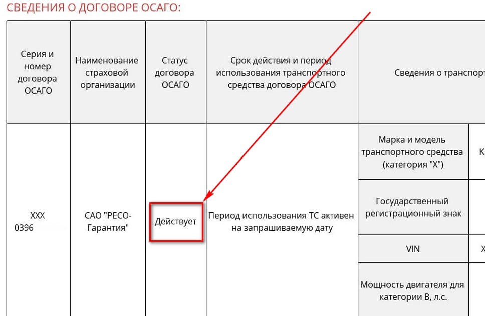 Статус договора ОСАГО